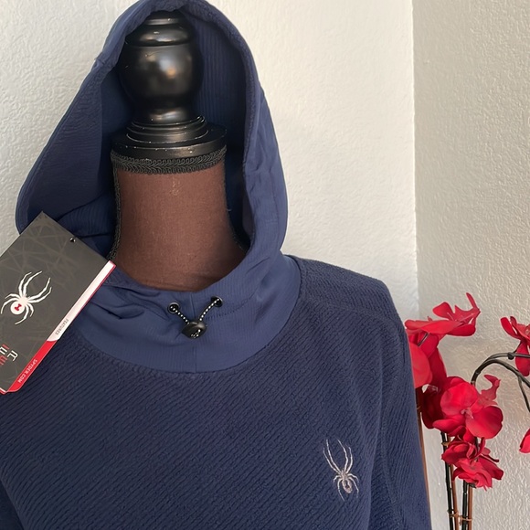NWT Spyder Navy Blue Waffle Fleece Active 2 Pocket Hoodie S - Picture 2 of 5